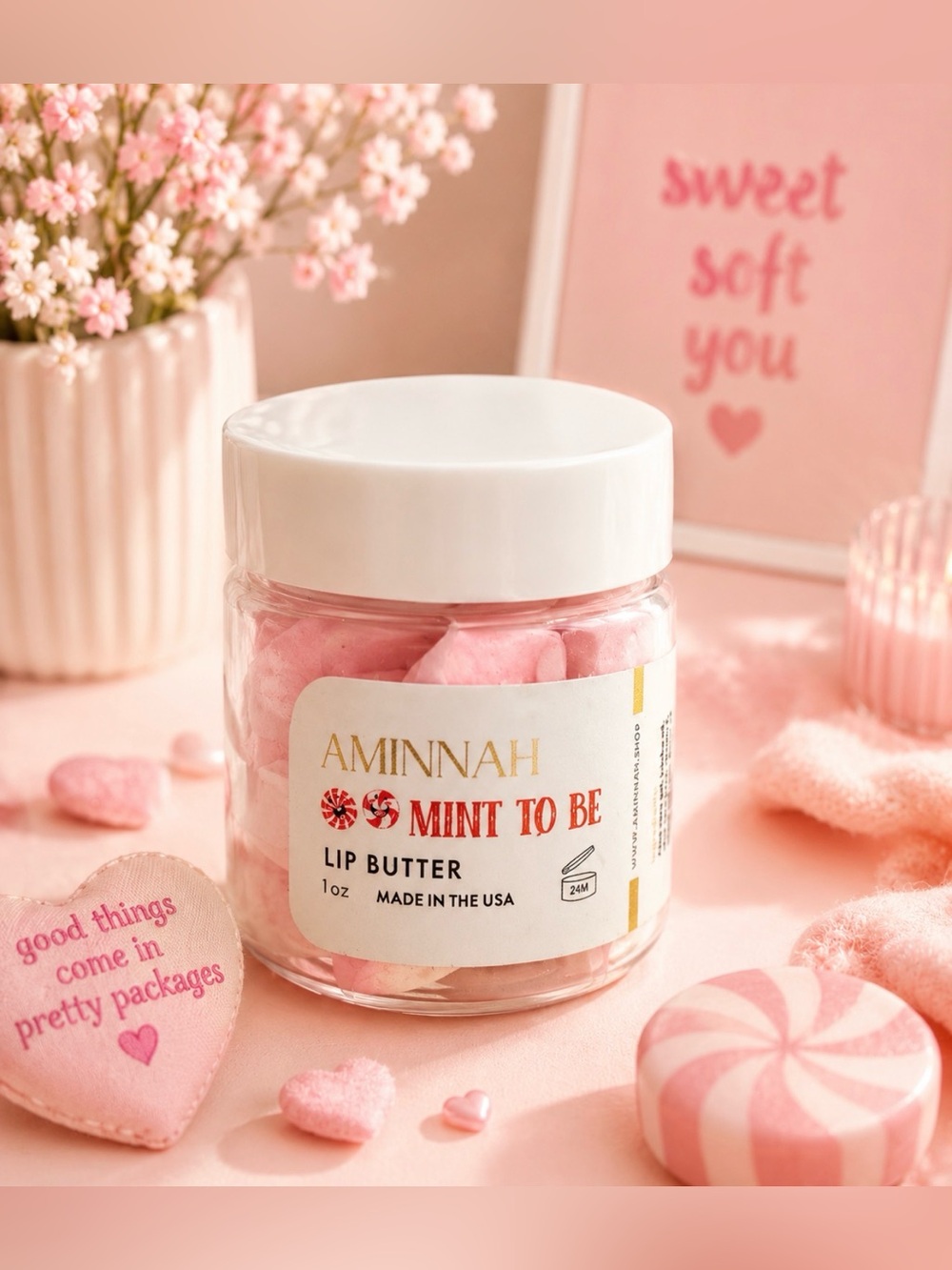 🆕 AMINNAH Mint To Be Lip Butter — Soft Pink Nourishing Balm